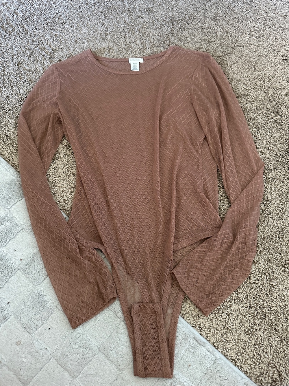 Bozzolo Mauve-Brown Long Sleeve Textured Bodysuit